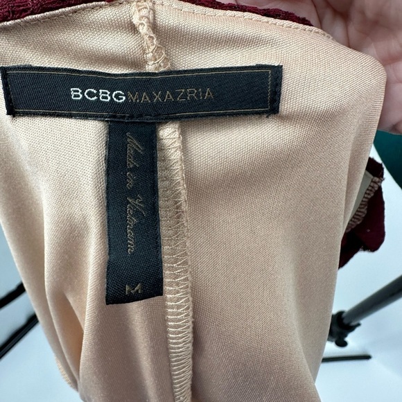 BCBG Maxazria Burgandy Lace Nude Lining high neck dress - Picture 8 of 10